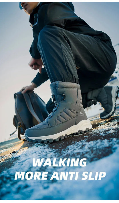 Mens Snow Boots Thickened Velvet Winter Boots Rotating Buckle Design Mid-calf Boots Plush Warm Cotton Shoes for Men Botas Hombre
