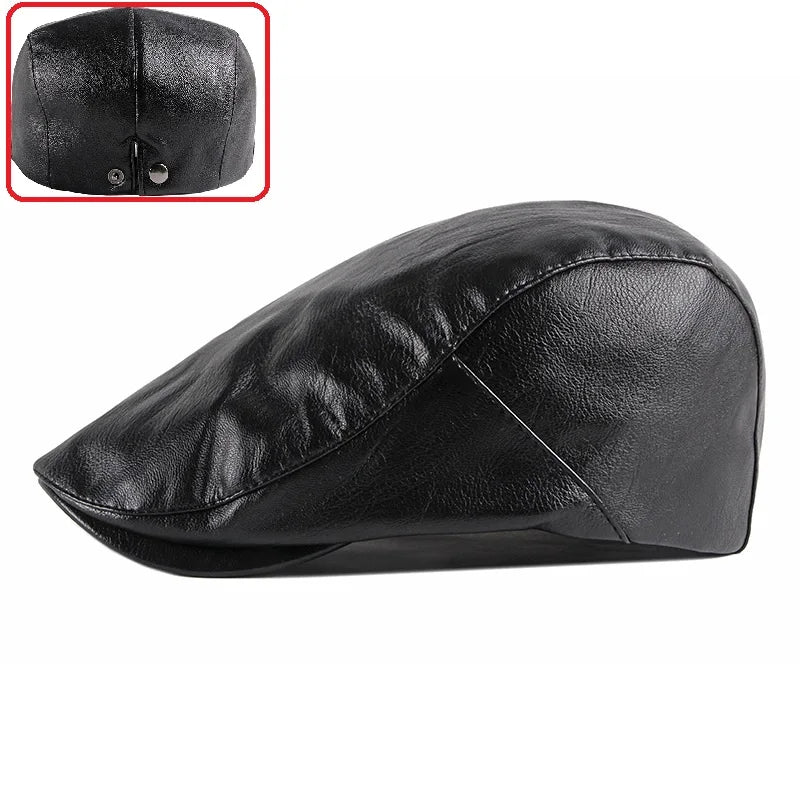 Men Women Ivy Cap Newsboy Hat Adjustable Faux PU Leather Berets for Spring Summer Autumn Gatsby