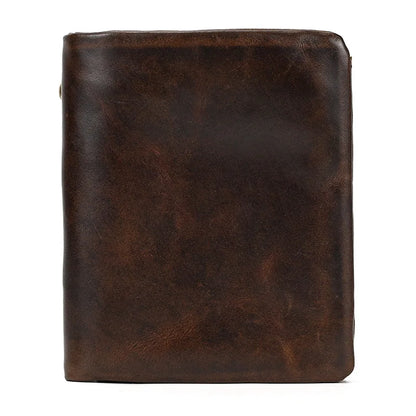 Genuine Leather Short Wallet Bifold Card Holder Short Purse Male Cow Leather Men's Coin Wallet Real Cowskin Zipper Wallet