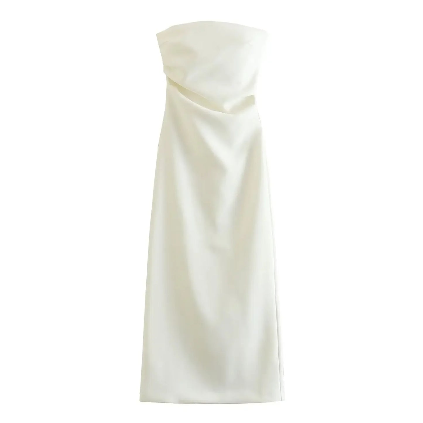 Women Fashion Summer New Sexy Split Back Zip Pleated Sleeveless Strapless Dress Chic Female French Elegant Evening