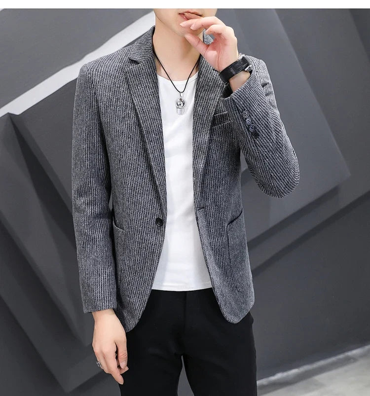 Blazer New Men's Fashion Business Vertical Strip Gentleman Slim Wool Shopping Outdoor Performance Wedding Banquet Casual Blazer