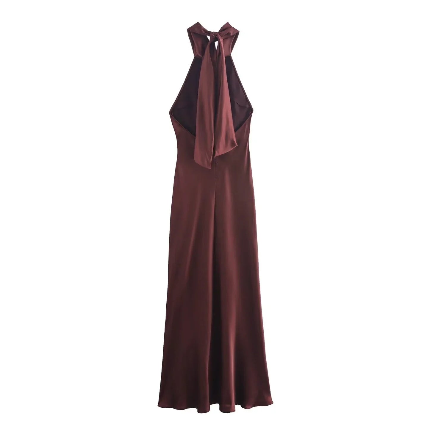 Dress for Women Fashion 2024 Autumn New Bow Sexy Backless French Elegant Halter Neck Satin Texture Midi Dresses