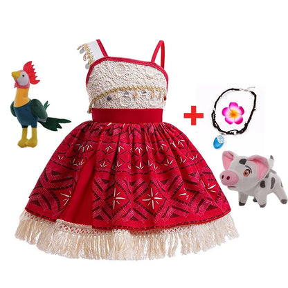 New Moana Dress Costumes Kids Girl Cosplay Toddler Movie Ocean Adventure Infant Frock Halloween Party With Chick Clothes