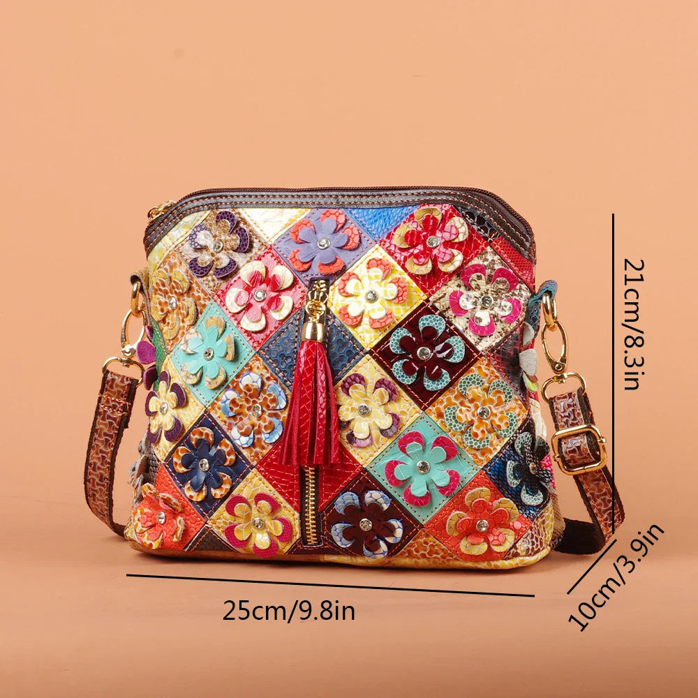 Multi-color snake pattern splicing tassel genuine leather cowhide bag shoulder women's bag personalized casual women's small bag