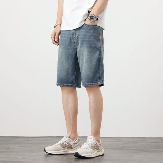 Breathable Summer Ultrathin Men's Denim Shorts Lyocell Fabric Loose Casual Jeans Vintage Korean Fashion Male Short Pants