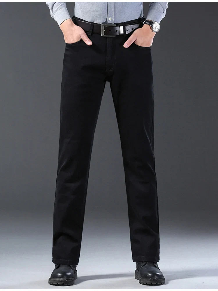 Men Classic Advanced Fashion Brand Pure Black Jeans Man Soft Breathe Stretch Slim Straight Denim Trousers Mens Pants Overalls