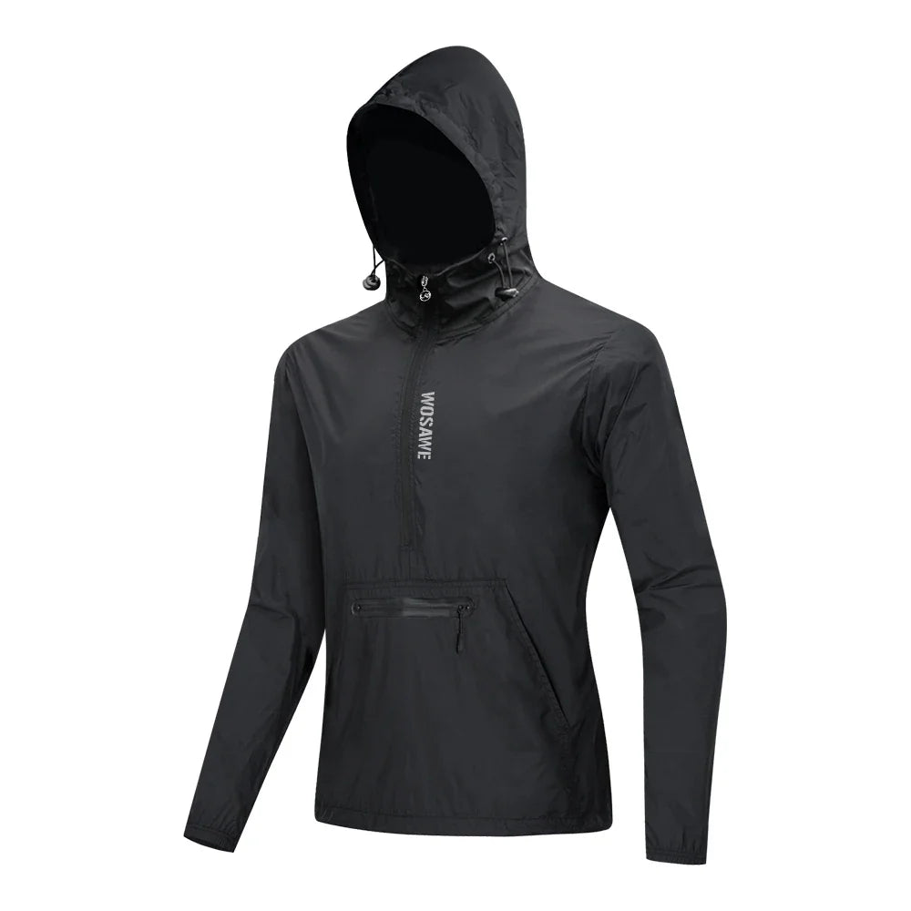 Spring Men Bike Windbreaker Water Repellent Half Zip Jacket Pullover Packable Windproof Hooded Cycling Jacket