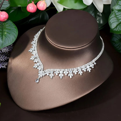 Classic Water Drop Cubic Zirconia Dubia Women Bridal Jewelry Sets 4PCS Necklace Earring Set Bijoux Femme Ensemble S-342