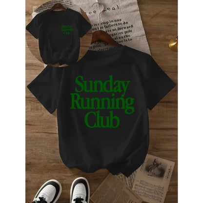 Sunday Running Club Print Summer T-Shirt Pure Cotton Breathable Tee Sporty & Casual Top Jogging Daily Wear Men Women Casual Tee