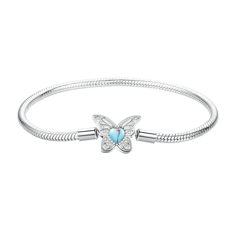 Original Solid 925 Sterling Silver 3mm Snake Chain Bracelet for Women Men, White Gold Plated Charm Bracelet DIY fit Beads