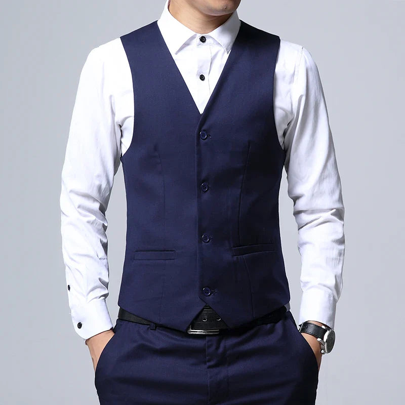 Black Stand Collar Men's 3-Piece, Wedding Party Blazer Jacket and Vest with Pants, Blue Asian Size Slim Fit Sets.