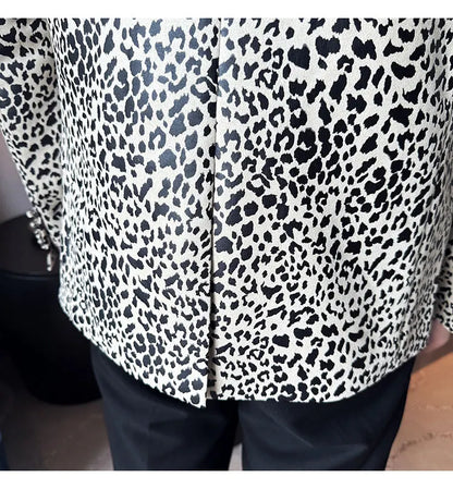 Splicing Leather Neck Casual Suit Jacket Fashion Leopard Men's Business Slim Fit Social Formal Blazers Wedding Groom Tuxedos