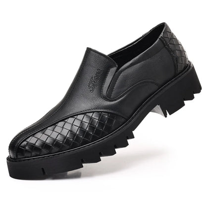 Black men's leather shoes Thick bottom height increasing style Daily Business Office Outdoor Fashion Party Youth Shoes New