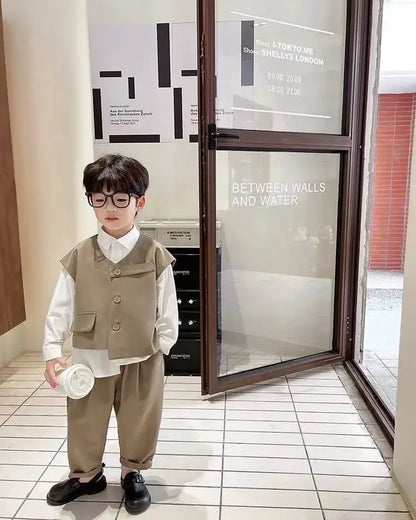 Boys' Autumn Set Trendy and Cool Children's Autumn Wear Boys and Babies Handsome Casual Suit Vest Three Piece Set New