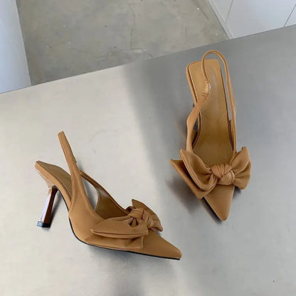 Women Shoes 2024 Spring New Butterfly Knot Women Slingbacks Heels Shoes Sexy Dress Thin Heel Pointed Toe Ladies High Heels Women