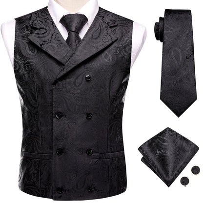 Dark Purple Men Vest Elegant Silk Paisley Jacquard Waistcoat Jacket NeckTie Hanky Cufflinks for Men Business Party Hi-Tie