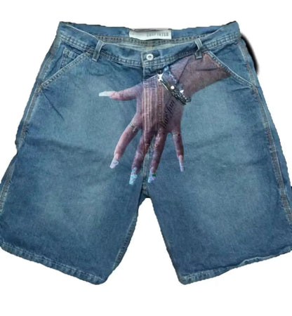 Deeptown Y2k Vintage Harajuku Denim Shorts Women Washed Letter Embroidery Tassels American Retro Jeans Man Baggy Hip Hop Jorts