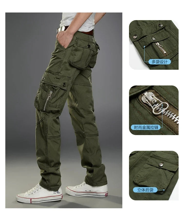 Winter Cargo Pant Men Straight Leg Fit Brushed Trouser Male Cotton Fleece Lined Warm Pocket Work Black Elegant Military Tactical