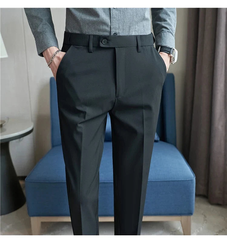 Men Suit Pant Autumn Elastic Waist Solid Slim Fit Dress Pants Business Casual Office Social Trouser Plus Size 40 38 Men Clothing