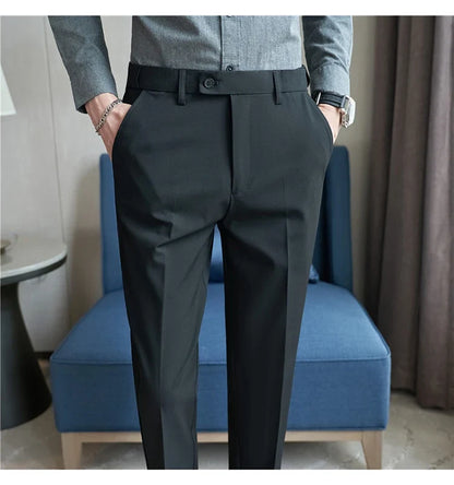 Men Suit Pant Autumn Elastic Waist Solid Slim Fit Dress Pants Business Casual Office Social Trouser Plus Size 40 38 Men Clothing