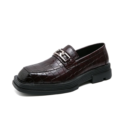 Fashionable Dress Loafers For Men, Crocodile Embossed Chain Decor Slip-on Dress Shoes