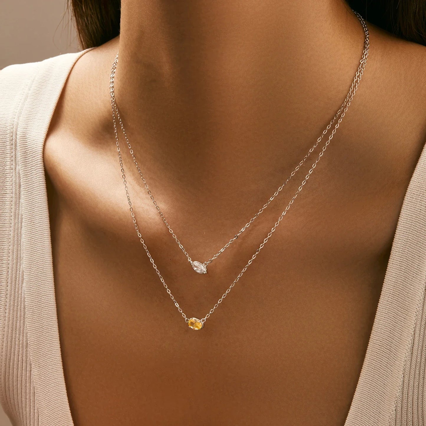 925 Sterling Silver Geometric Cubic Zirconia Pendant Necklace Fashion Stackable Asymmetrical Jewelry For Women Fine Gifts