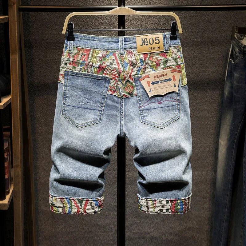New Summer Fashion Trend Ripped Straight Tube Printed Denim Shorts Men's Casual Loose Comfortable Sports High Quality Pants
