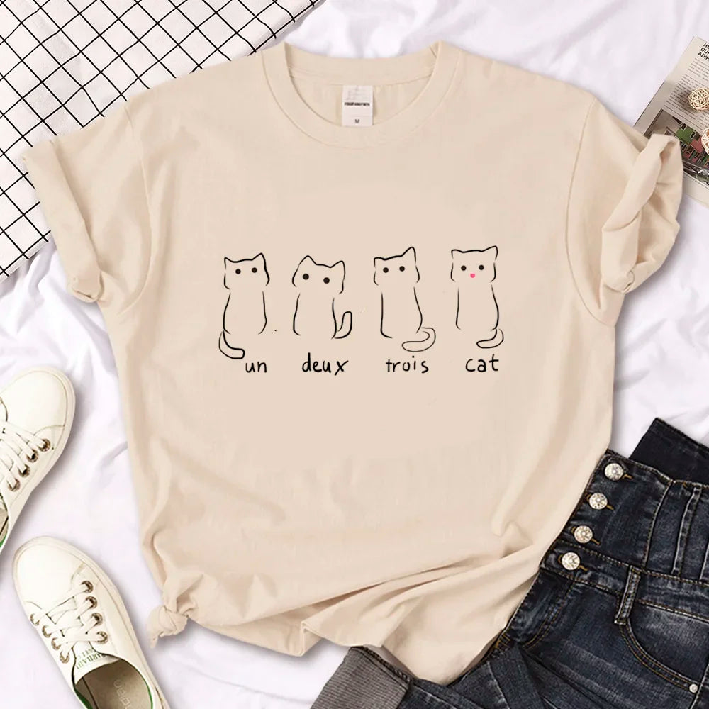 Cat top women streetwear summer anime t shirt girl y2k Japanese clothes