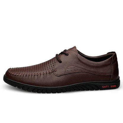 Italian Brand Men's Genuine Leather Casual Shoes Handmade Soles Loafers Lace Up Breathable That's Oxford Shoes for Summer