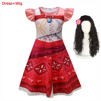 Summer Moana Princess Dress 3D Print Casual Frock for Little Girls Role Play Wonderland Trip New Vaiana Costume Gown 2-10Yrs