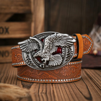 Men - Women - Western Denim - PU Leather - Belt - Vintage Jeans with Needle Buckle Brown Belt