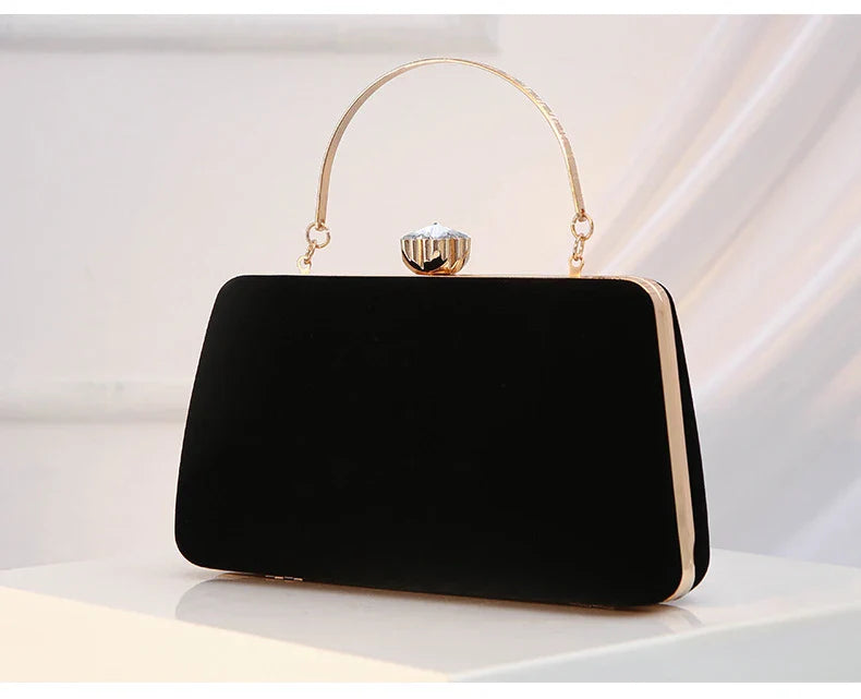 Luxury  Women Evening Bag Velvet Elegant Wedding Party Dress Banquet Clutch Bag Fashionable Metal Long Chain and Handle Purse