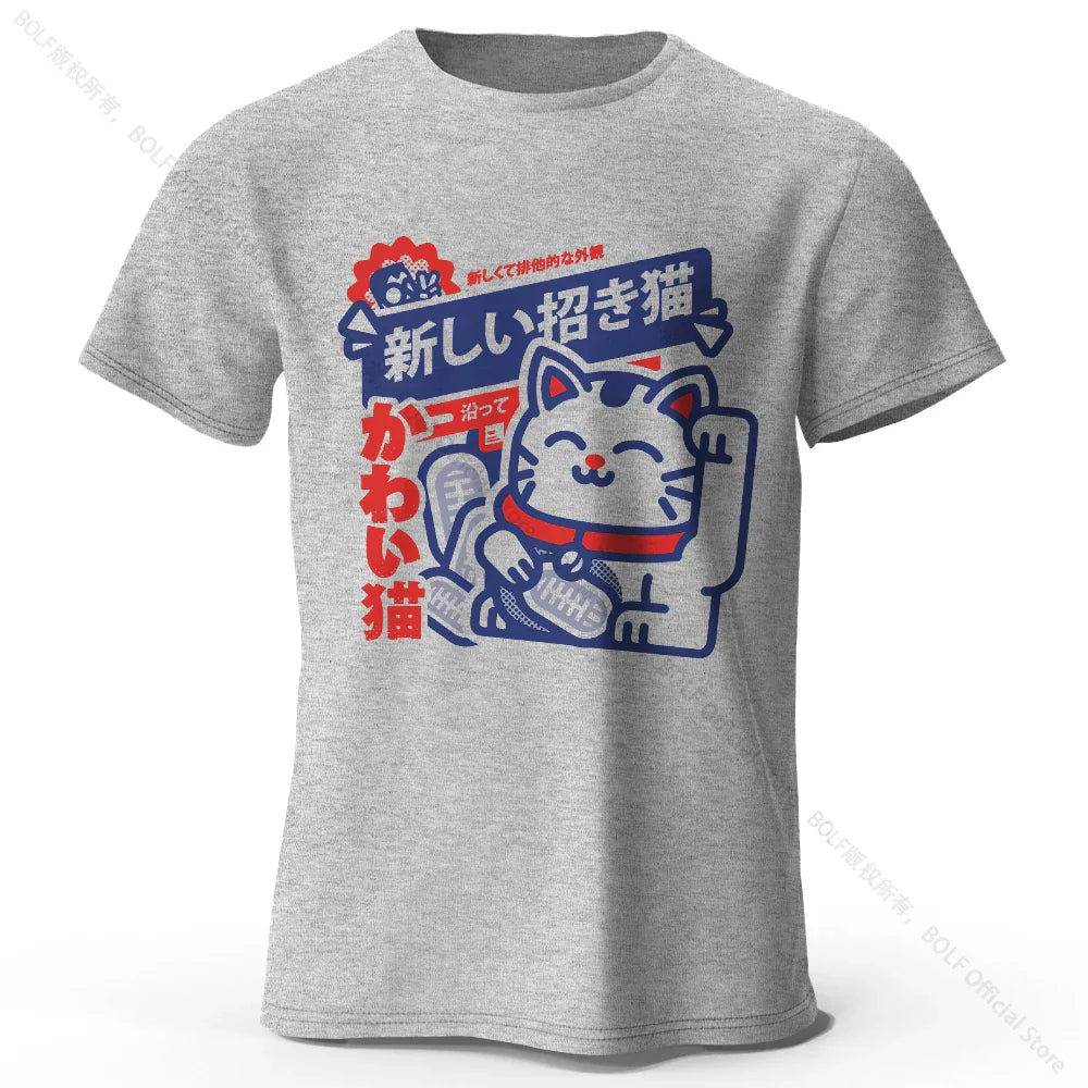 Kawaii Anime Printed 100% Cotton T-Shirt, Soft & Breathable Round Neck Short Sleeve Tee, Unisex Harajuku Style