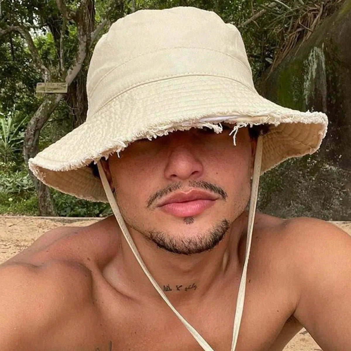 Fashion Men Fisherman Hats Foldable Bob Bucket Hat with Big Brim Sunscreen with Adjust Chin Rope Caps Beach Fishing Gorras Hat