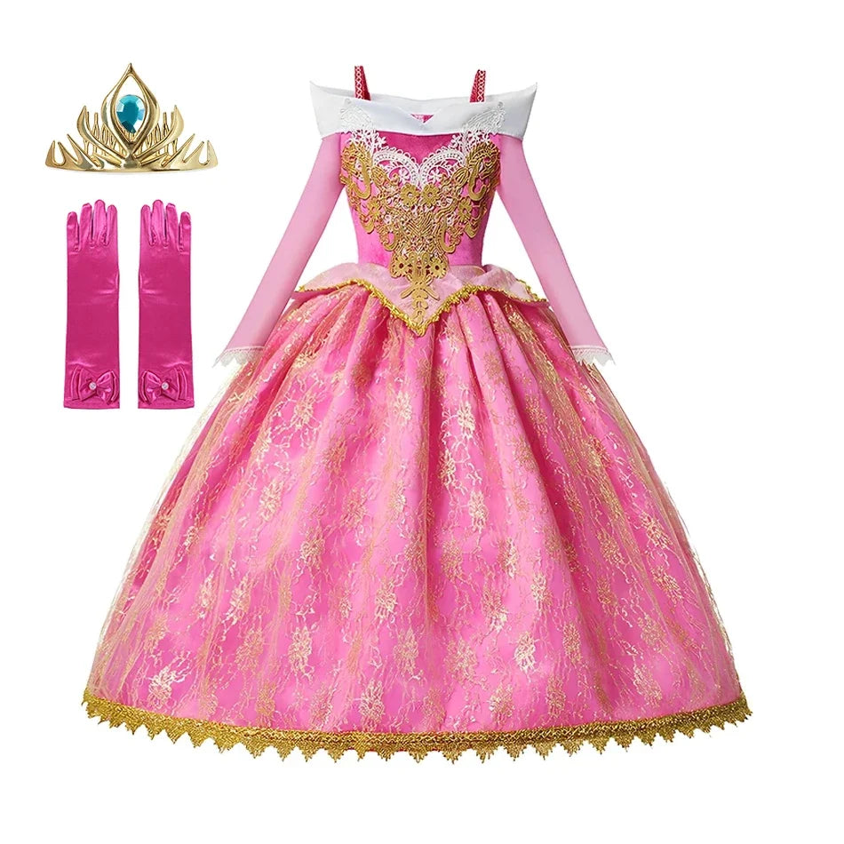 Girls Sleeping Beauty Aurora Cosplay Princess Dress Kids Rapunzel Frozen Elsa Cinderella Costume Party Clothing 2-10Years