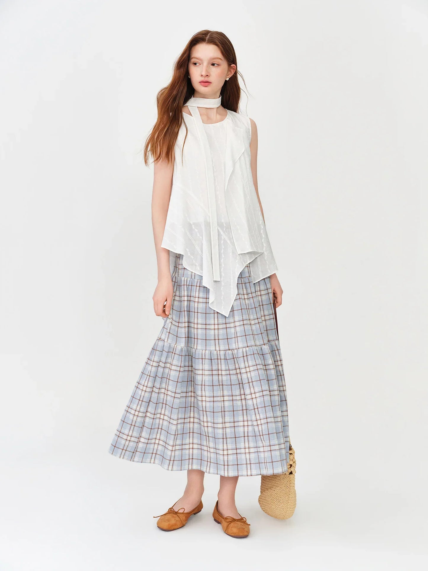2026 Summer Women Asymmetrical Cut-out Tie-Neck Sleeveless Blouse Round Neck Top Soft Elegant Daily Layering Essential