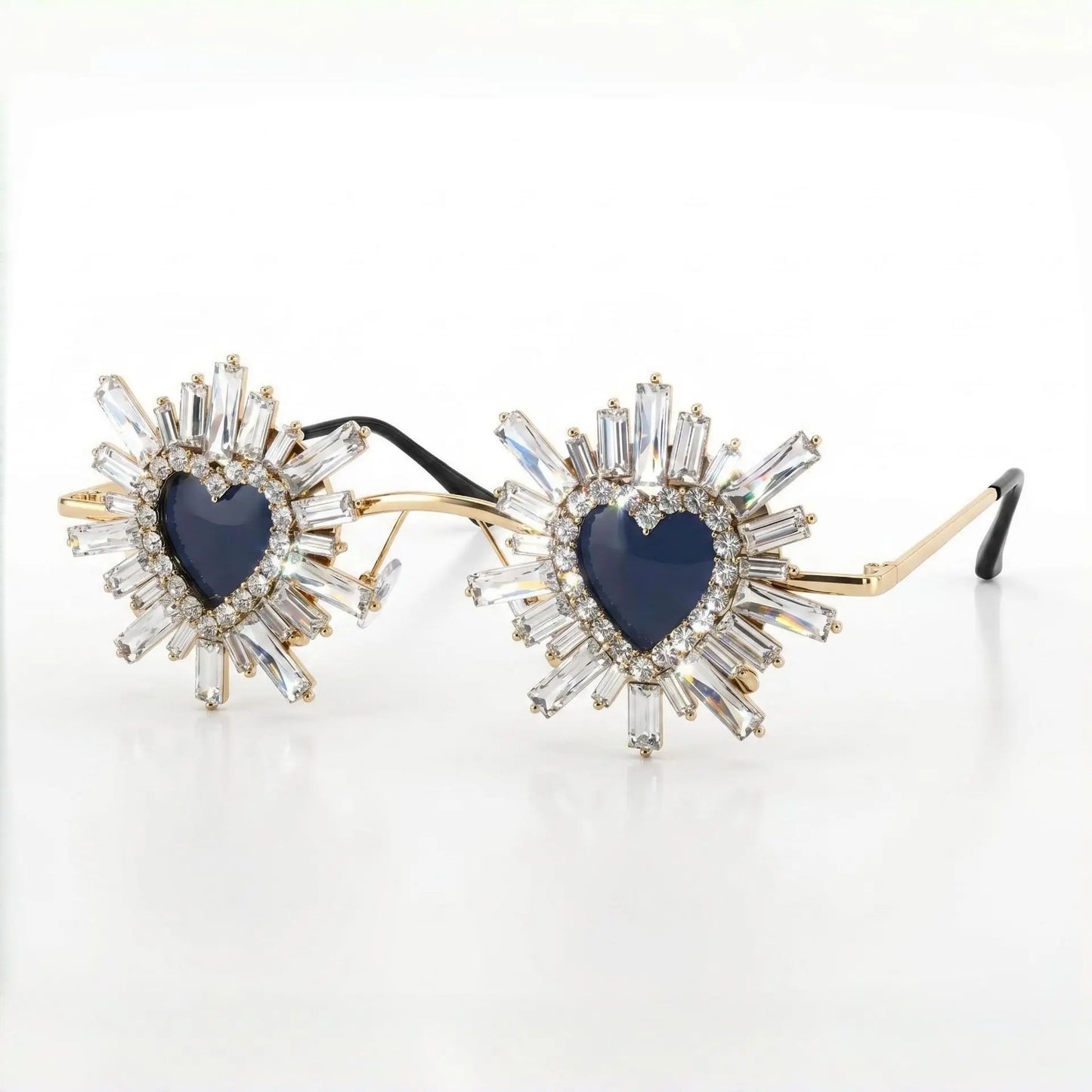 Women Rhinestone Heart Sunglasses Baroque Vintage Small Sound Exaggerated Eyewear Sparkling Party Festival Shades UV400