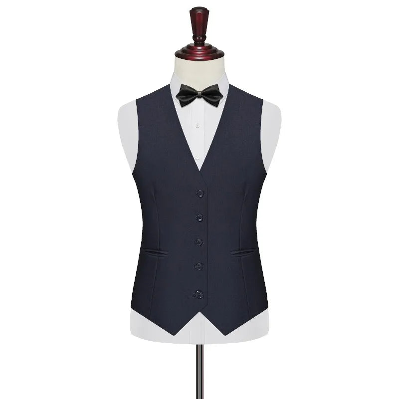 Men 2-piece Set British Style Single-breasted V-neck Vest Man Straight-leg Pant Male Slim Wedding Office Casual Outfit