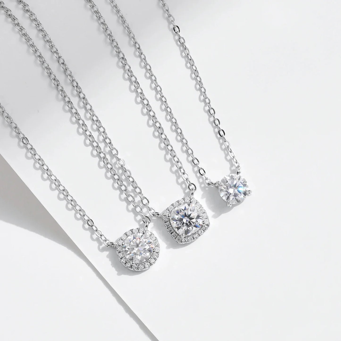 Square & Round Halo Moissanite 925 Sterling Silver Pendant Necklace D Color VVS1 Lab Diamond Necklace For Women Jewelry