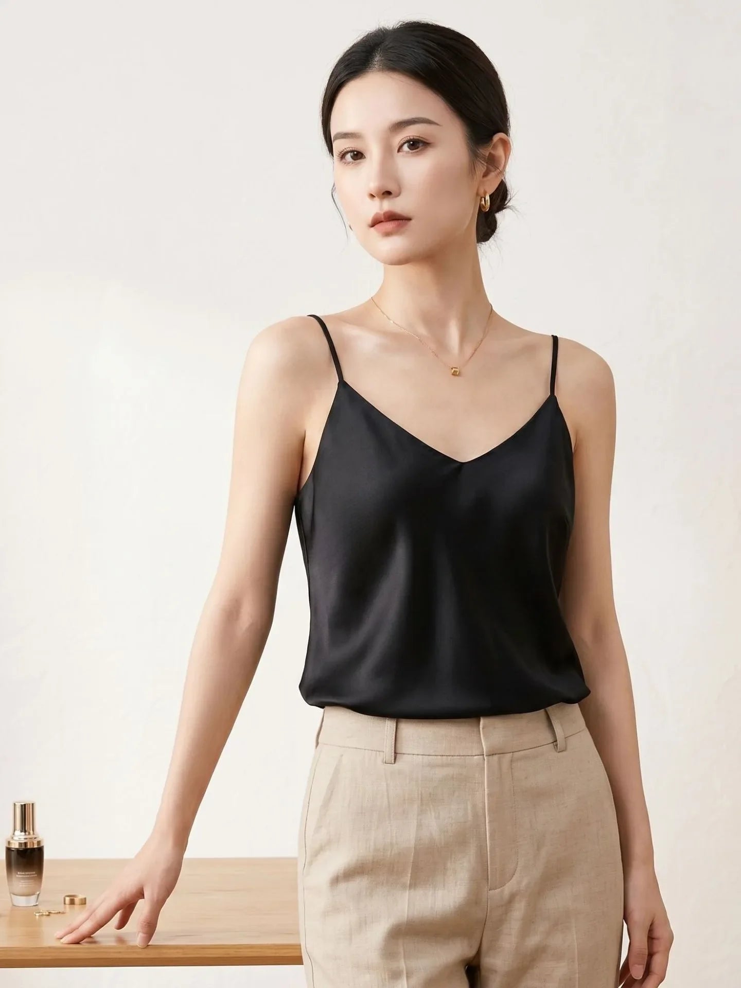 Double-Layer Silk Camisole for Women, Mulberry Silk Bandeau, Sexy V-neck Tanks and Camis, Summer Vest, 2025