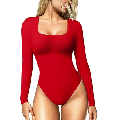 Spandex Elastic Body Suit Shapewear Women Body Shaper Tummy Control Long Sleeve Open Crotch Big U Neck Seamless Shapers