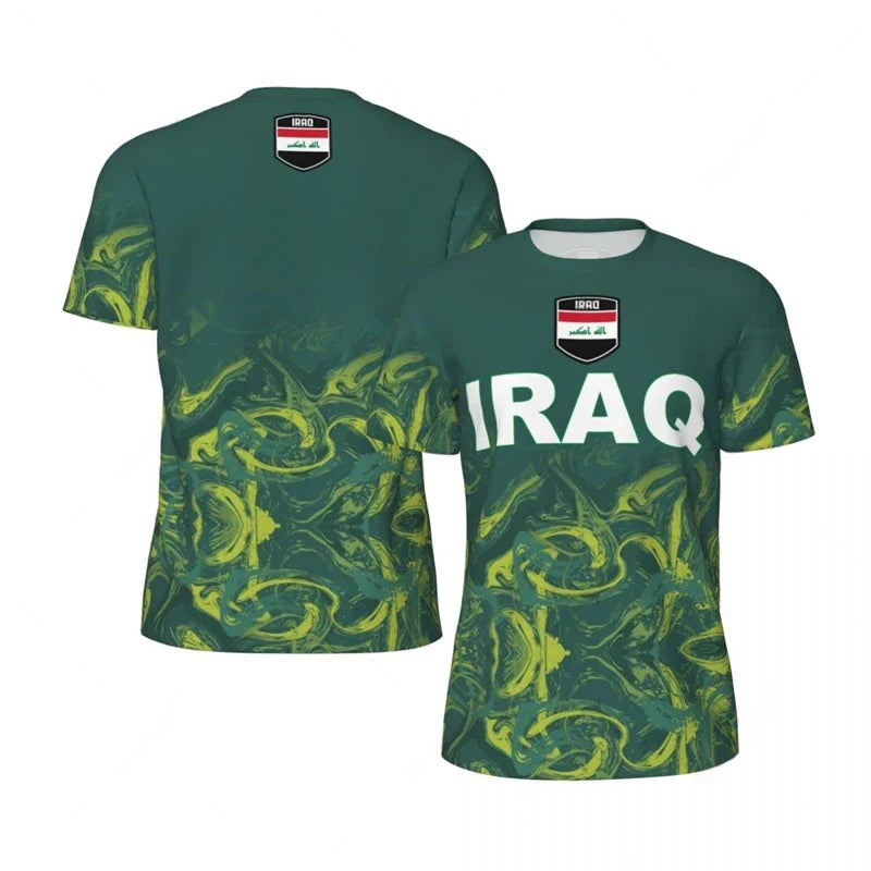 IRAQ Flag 3D Print Sport Quick Dry Breathable Men T-shirt Outdoor Football Jersey Team Fan Loose Short Sleeve Summer Top Clothes