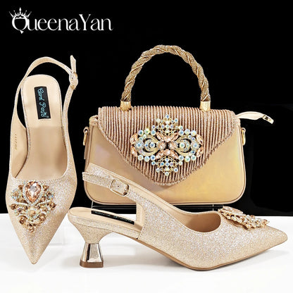 Hot Selling INS Pointed-Toe Luxury Style Women High Heels Sandal With Bag Set Orange Color for Wedding Party