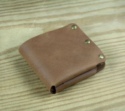 Fashion PUNK Handmade Crazy Horse Genuine Leather Wallet Men Money clip Short Wallet Bag Stud male Purse Card Holder Wallet