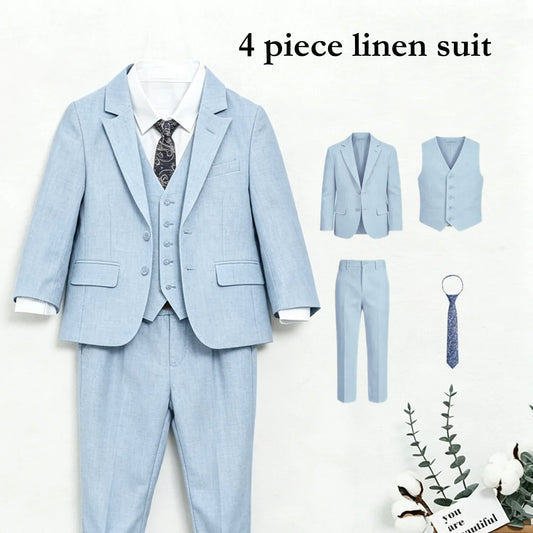 24H Ship Summer Linen Suit Set for Boys 3-14 Yrs, Breathable Lightweight Beach Wedding Suit for Kids, Communion High-End Suits