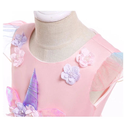 Kids Unicorn Dress for Girls Party Dresses Flower Appliques Ball Gown Little Girl Princess Costumes Summer Children Clothing