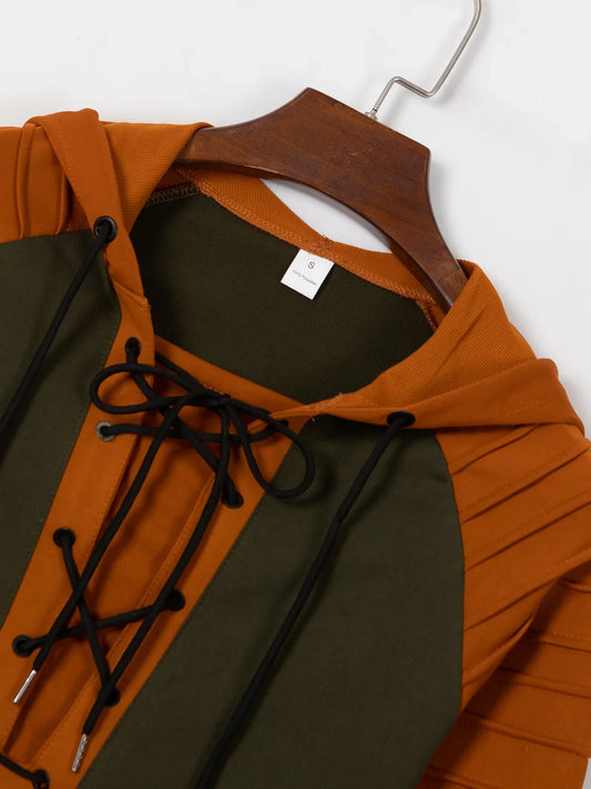 Solid Color Hoodie Muscle Men's Clothing,New Style Men's T-shirt Top. Pleated Hood. Street Style Long-sleeved POLO shirt S-XXXL