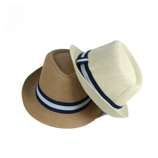 Summer Men's Jazz Hat British Retro Spy Hat Beach Casual Straw Woven Small Top Hat Female Stripe Belt Fedoras Hat Panama Cap