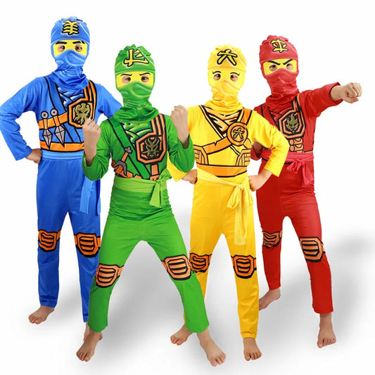 Kids Leg Ninja Cosplay Superhero Jumpsuit Kids Anime Ninja Costume Fancy Party Dress Carnival Halloween Costume with Toy Fork