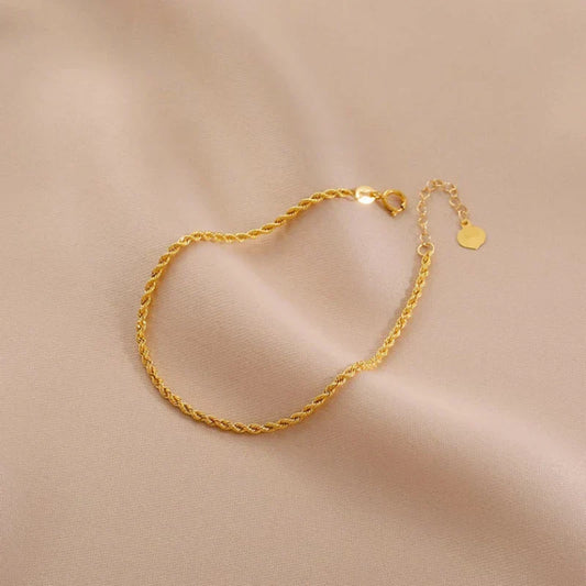 Authentique Bracelet Torsadé en Or 18 Carats AU750 Exquis Délicat Cadeau Classique pour Femmes Bijoux Fins Ajustables